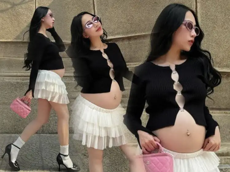 Phong cách thời trang xa xỉ của con gái Minh Nhựa khi mang thai lần 3